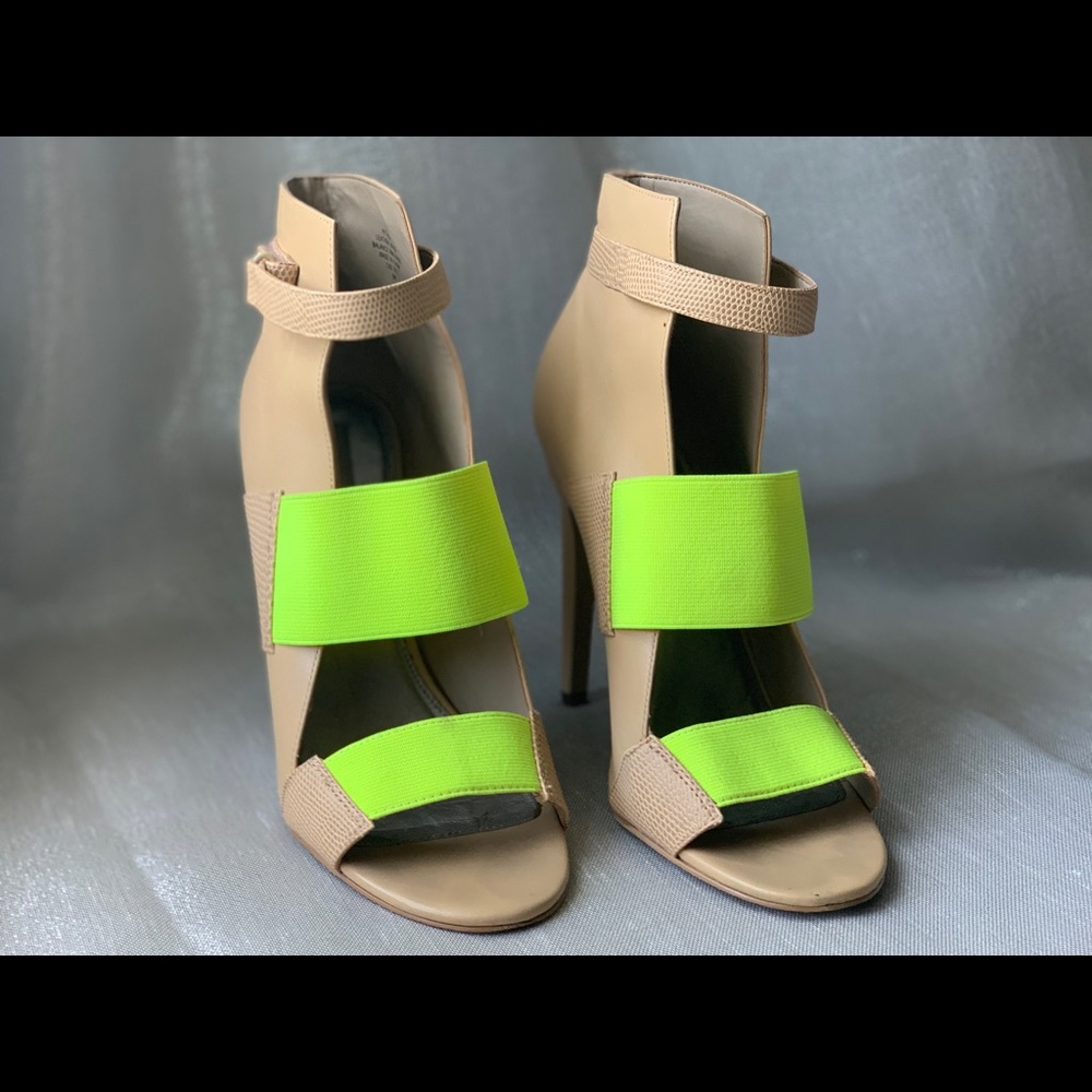 Tan & Neon Green with Touches of Snake Skin Heels